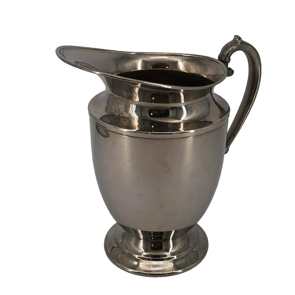 Vintage EP Silver Plated Pitcher‎ Silver Footed Water Carafe Ornate Handle